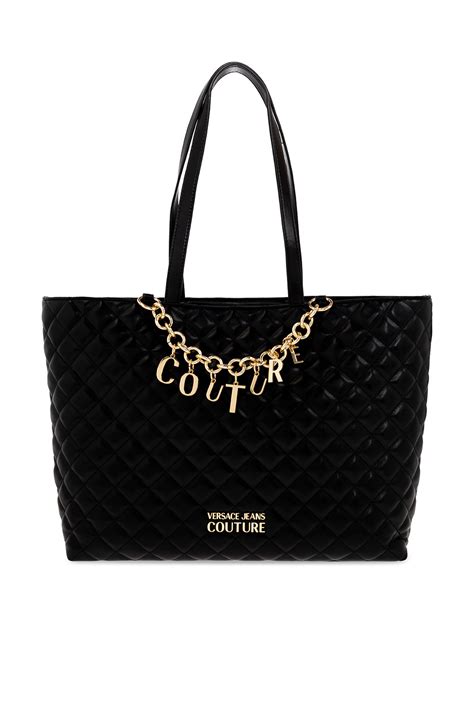 versace jeans black leather studded shopper bag|versace couture 1 shoulder bag.